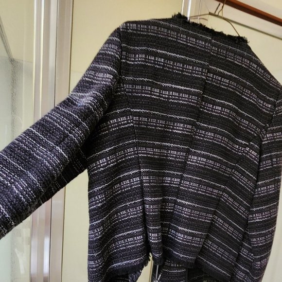 Adrienne Vittadini Fringed Tweed Open Front Crop Waist Jacket Blaze Size Large - Picture 7 of 9